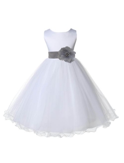 Wedding Pageant White Flower Girl Rattail Edge Tulle Dress 829s