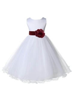 Wedding Pageant White Flower Girl Rattail Edge Tulle Dress 829s