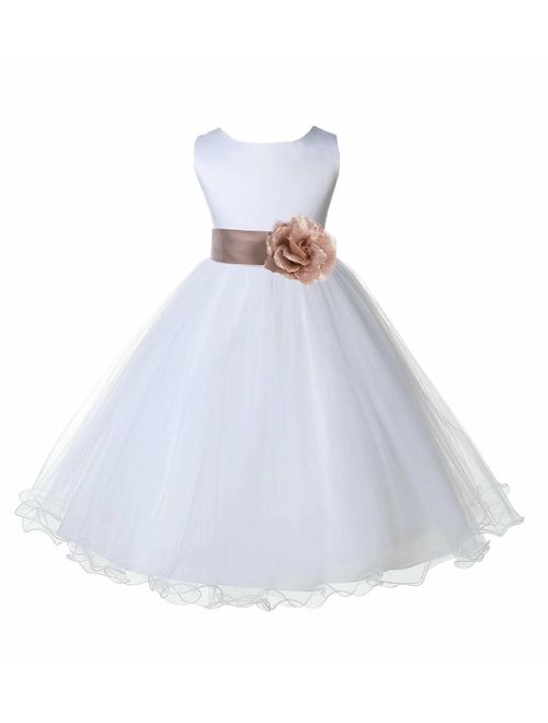 Wedding Pageant White Flower Girl Rattail Edge Tulle Dress 829s