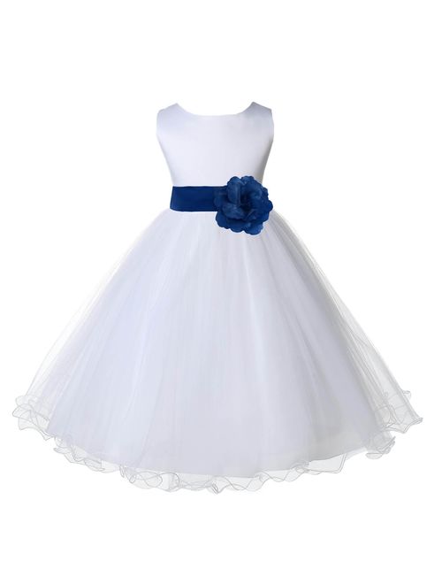 Wedding Pageant White Flower Girl Rattail Edge Tulle Dress 829s