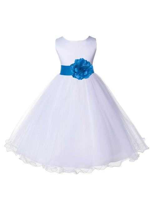 Wedding Pageant White Flower Girl Rattail Edge Tulle Dress 829s