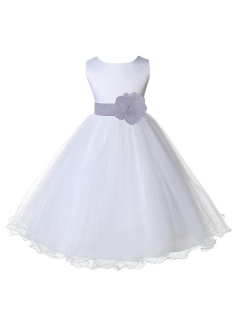 Wedding Pageant White Flower Girl Rattail Edge Tulle Dress 829s