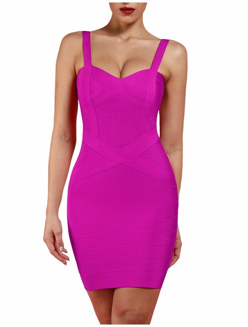 UONBOX Women's Rayon Cute Mini Sleeveless Bodycon Club Party Bandage Strap Dress