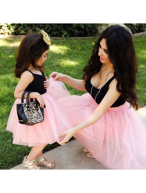 Family Matching Lace Tutu Dress Mommy and Me Sleeveless Knee Length Midi Dress Summer Outfits