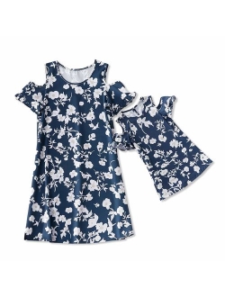 Yaffi Mommy and Me Matching Dress Short Sleeve Floral Printed Summer Dress for Mother and Daughter