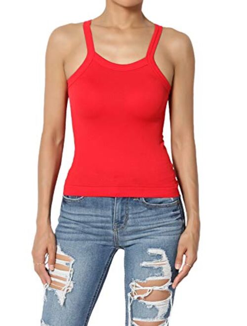 TheMogan Basic Simple Sport Casual Stretch Cotton Racerback Fitted Crop Tank Top