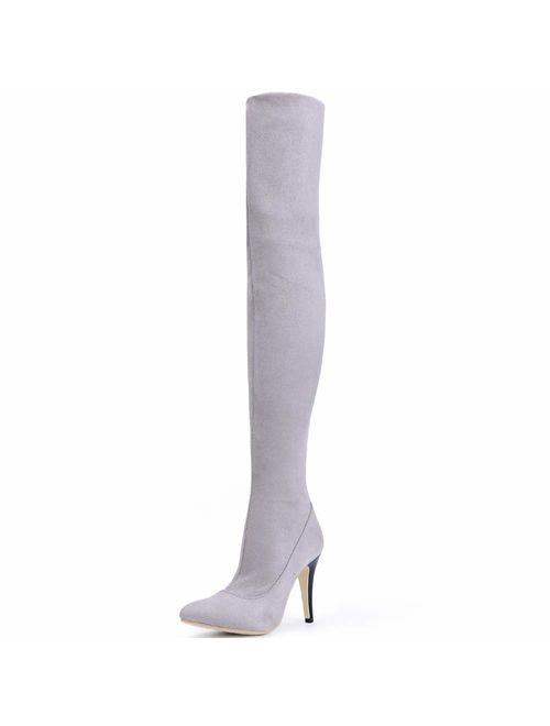 Shoe'N Tale Women Over The Knee High Stretchy Leather Thigh high Snow Boots