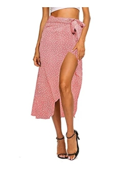 Newchoice Women's Boho Leopard Skirt High Low Split Summer Beach Midi Wrap Skirts