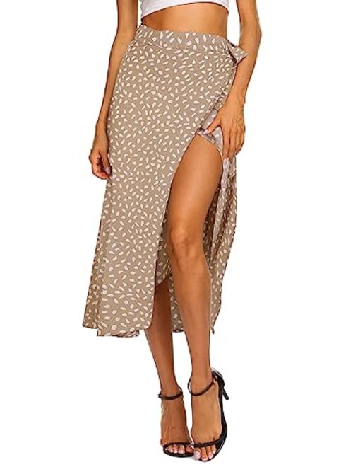 Newchoice Women's Boho Leopard Skirt High Low Split Summer Beach Midi Wrap Skirts