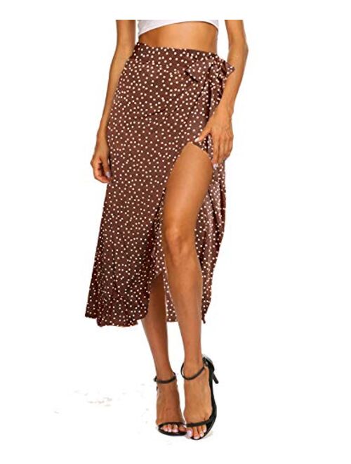 Newchoice Women's Boho Leopard Skirt High Low Split Summer Beach Midi Wrap Skirts