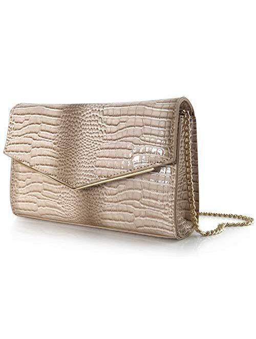 Women Envelop Glossy Evening Bag Croc Patent Leather Clutch Chain Cross Body Bag