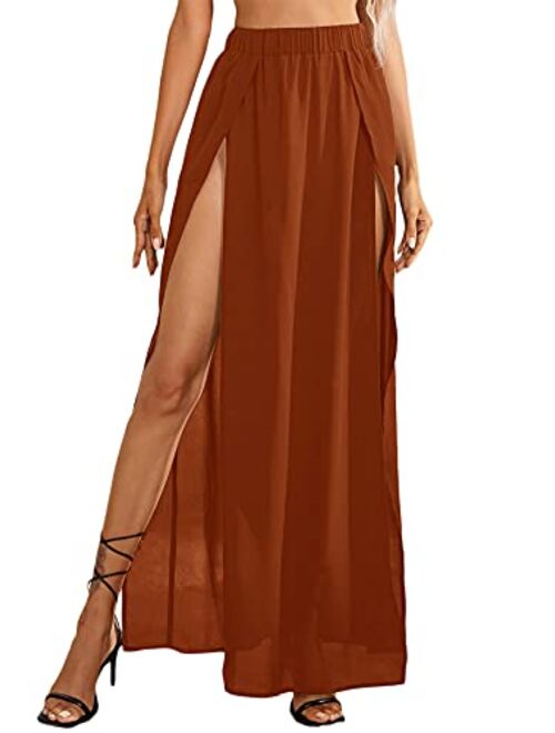 Floerns Women's Sheer Beach Swimwear Cover Up Wrap Skirt