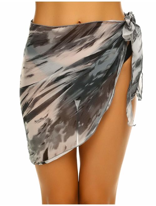 Ekouaer Womens Beach Short Sarong Sheer Chiffon Cover Up Soild Color Swimwear Wrap S-3XL