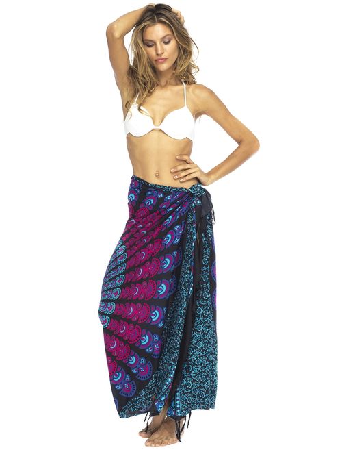 Back From Bali Womens Sarong Beach Swimsuit Bikini Cover up Wrap Peacock & Clip