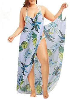 Fadalo Plus Size Spaghetti Strap Cover Up Beach Backless Wrap Long Dress