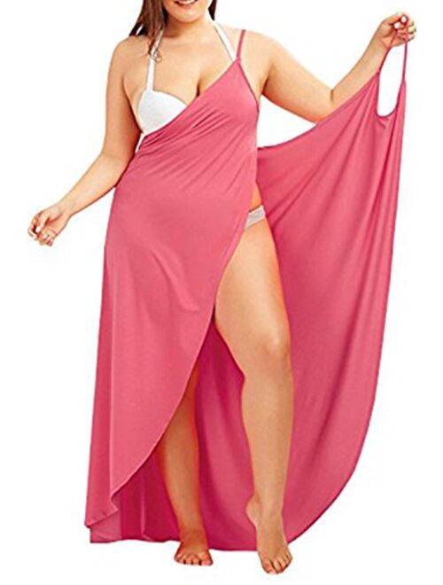 Fadalo Plus Size Spaghetti Strap Cover Up Beach Backless Wrap Long Dress