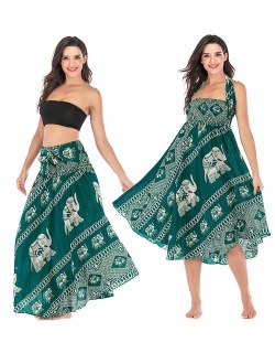 Salamola Women's Long Hippie Bohemian Skirt Gypsy Dress Bohemian 2 in 1 Printed Beach Dress Skirt Cover Up Female Bikini Wrap