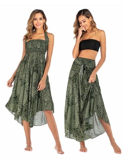 Salamola Women's Long Hippie Bohemian Skirt Gypsy Dress Bohemian 2 in 1 Printed Beach Dress Skirt Cover Up Female Bikini Wrap