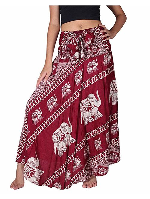 Salamola Women's Long Hippie Bohemian Skirt Gypsy Dress Bohemian 2 in 1 Printed Beach Dress Skirt Cover Up Female Bikini Wrap