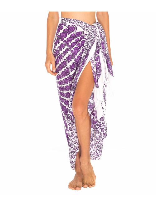 SHU-SHI Womens Sarong Beach Swimsuit Cover Up Mandala Peacock Bikini Wrap & Clip