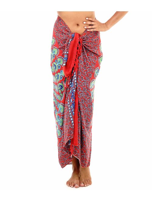 SHU-SHI Womens Sarong Beach Swimsuit Cover Up Mandala Peacock Bikini Wrap & Clip