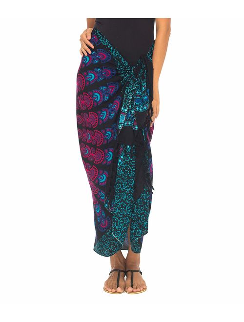 SHU-SHI Womens Sarong Beach Swimsuit Cover Up Mandala Peacock Bikini Wrap & Clip