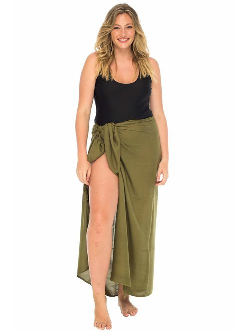 Back From Bali Womens Plus Size Sarong Swimsuit Cover Up Solid Beach Wear Bikini Wrap Skirt with Coconut Clip