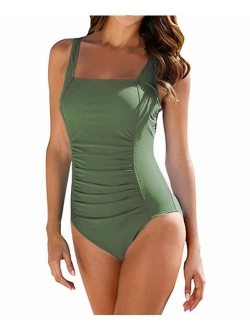 Upopby Vintage Women's Tummy Control Monokini One Piece Swimsuit Retro Bathing Suit