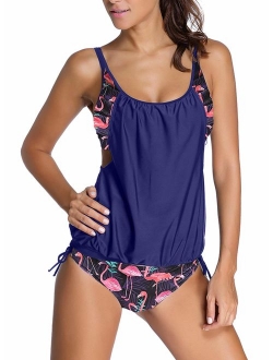 Womens Stripes Lined Up Double Up Tankini Top Sets Swimwear
