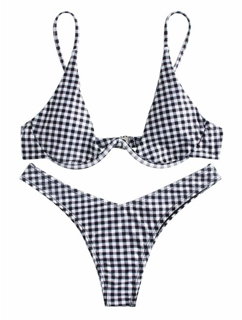 Verdusa Women's Sexy Triangle Bathing Two Pieces Swimsuit Bikini Set