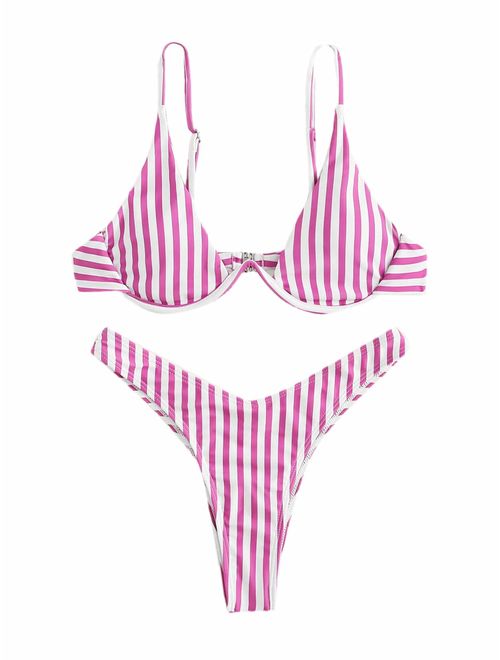 Verdusa Women's Sexy Triangle Bathing Two Pieces Swimsuit Bikini Set