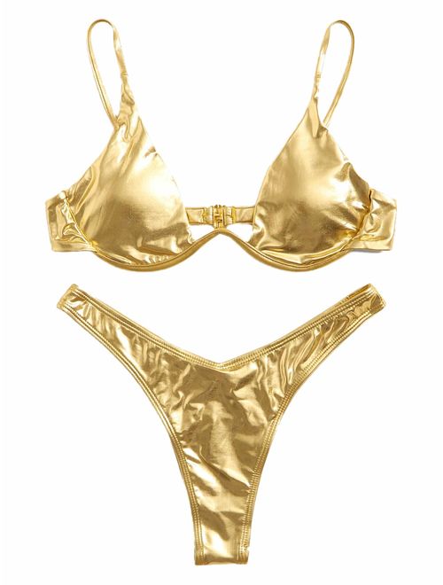 Verdusa Women's Sexy Triangle Bathing Two Pieces Swimsuit Bikini Set