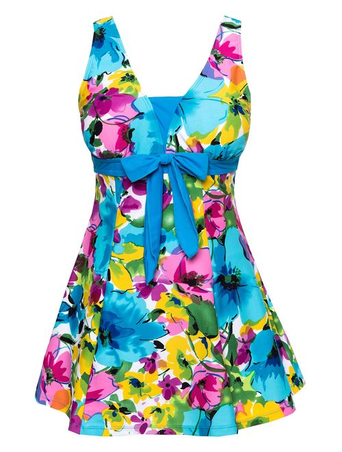 Wantdo Women's Floral Swimdress Modest Swimwear Slimming Push Up Skirtini Swimsuit