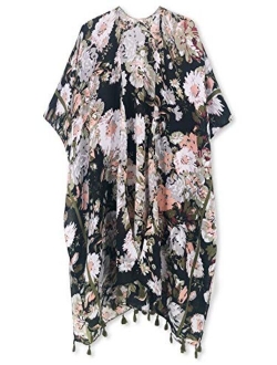 Moss Rose Women's Beach Cover up Swimsuit Kimono Cardigan with Bohemian Floral Print
