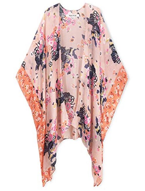 Moss Rose Women's Beach Cover up Swimsuit Kimono Cardigan with Bohemian Floral Print