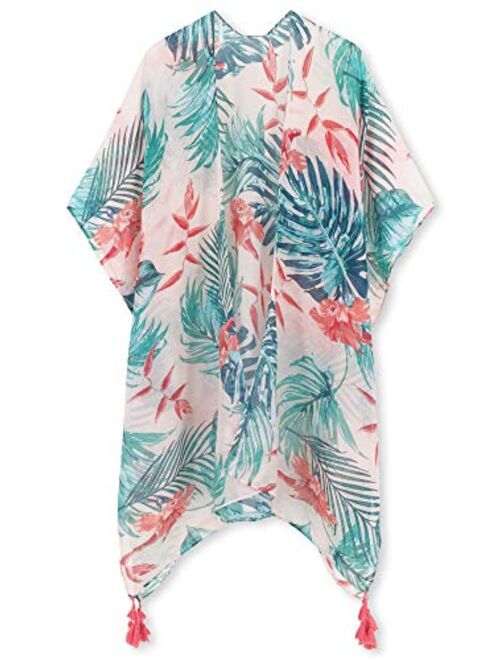 Moss Rose Women's Beach Cover up Swimsuit Kimono Cardigan with Bohemian Floral Print