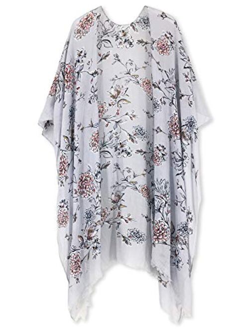 Moss Rose Women's Beach Cover up Swimsuit Kimono Cardigan with Bohemian Floral Print