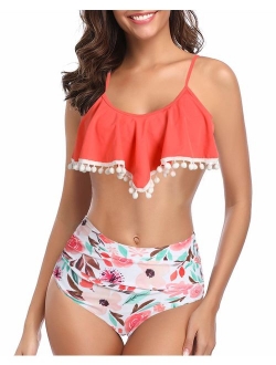 W YOU DI AN Women Falbala Bikini Set High Waisted Swimsuits Bottom Flounce Swimsuit Bathing Suit