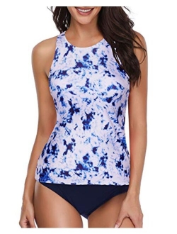 Holipick Women Two Piece Swimsuit High Neck Halter Floral Printed Tankini Sets