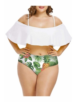 Kisscynest Women's Plus Size Swimwear 2 Piece High Waisted Swimsuit Ruffle Bikini