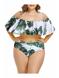 Kisscynest Women's Plus Size Swimwear 2 Piece High Waisted Swimsuit Ruffle Bikini