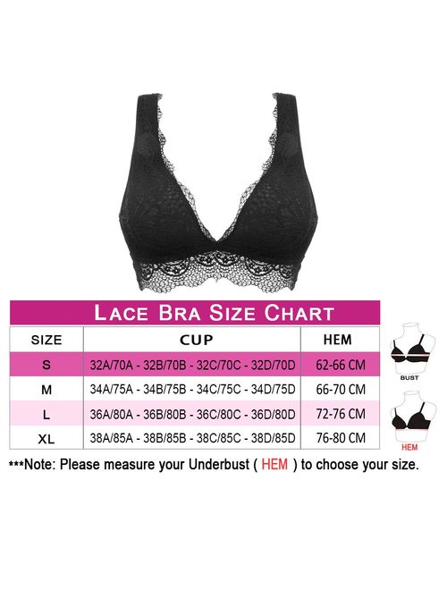 YIANNA Lace Bralette, Women's Deep V Neck Unpadded Lace Long Line Plunge  Bralette Bra : : Clothing, Shoes & Accessories