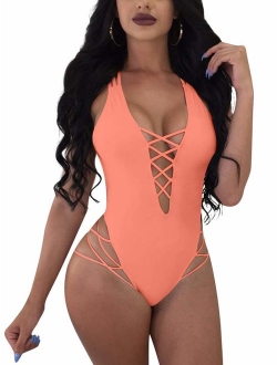 Womens Sexy One Piece Lace Up Straps Swimsuit Bathing Suit Swimwear