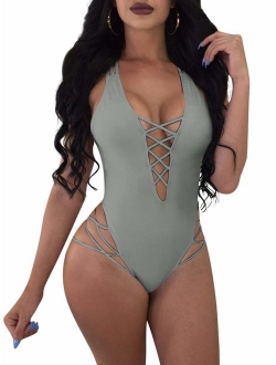 Womens Sexy One Piece Lace Up Straps Swimsuit Bathing Suit Swimwear