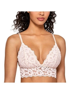 DOBREVA Women's Removable Pads Wire Free Longline Cute Bra Lace Bralette