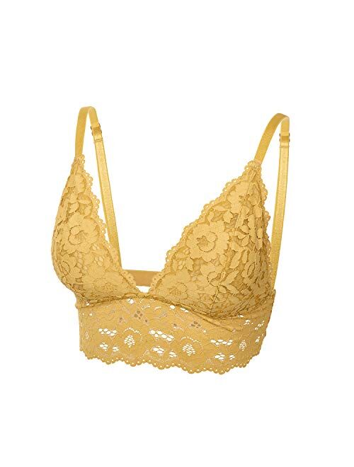 DOBREVA Women's Removable Pads Wire Free Longline Cute Bra Lace Bralette