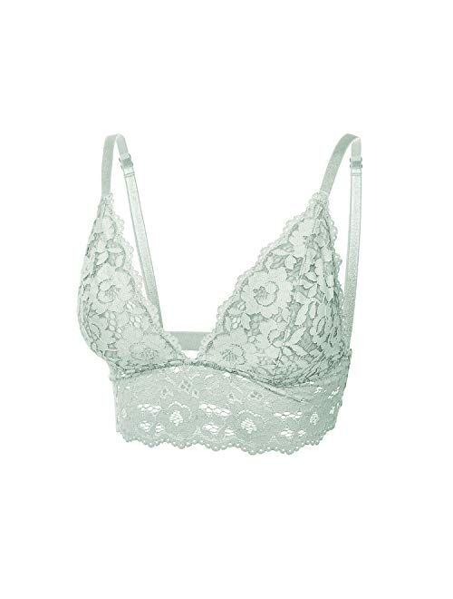 DOBREVA Women's Removable Pads Wire Free Longline Cute Bra Lace Bralette