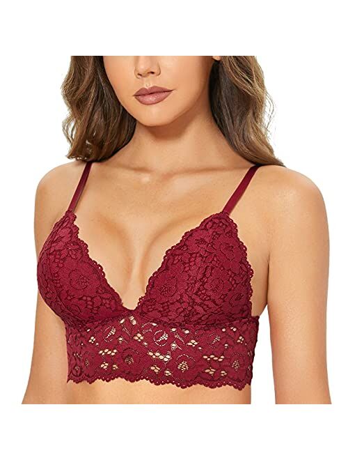 DOBREVA Women's Removable Pads Wire Free Longline Cute Bra Lace Bralette