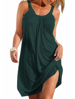 Women Summer Casual Sundress Mini Dress Sleeveless Beach Bikini Swimsuit Cover Up