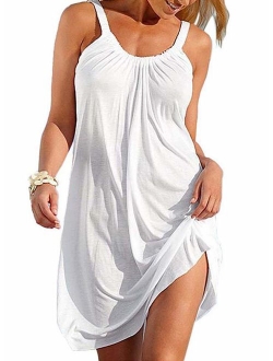 Women Summer Casual Sundress Mini Dress Sleeveless Beach Bikini Swimsuit Cover Up